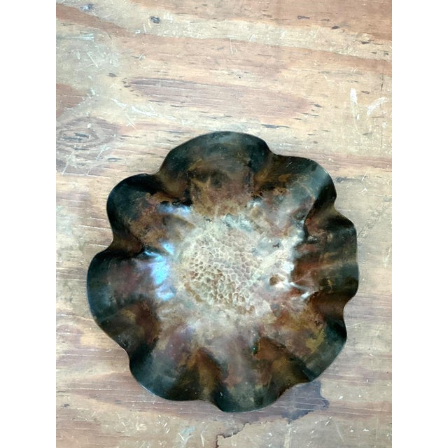 Metal Vintage Scalloped Copper Decorative Bowl For Sale - Image 7 of 15