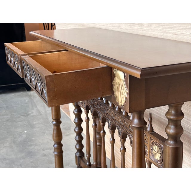 Mid 20th Century Castilian Mid-Century Console in Walnut with Two Front Drawers in Gold Leaf For Sale - Image 10 of 18