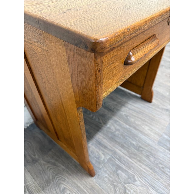 Arts & Crafts Antique American Arts & Crafts Mission Quarter Sawn White Oak Library Table Desk For Sale - Image 3 of 15