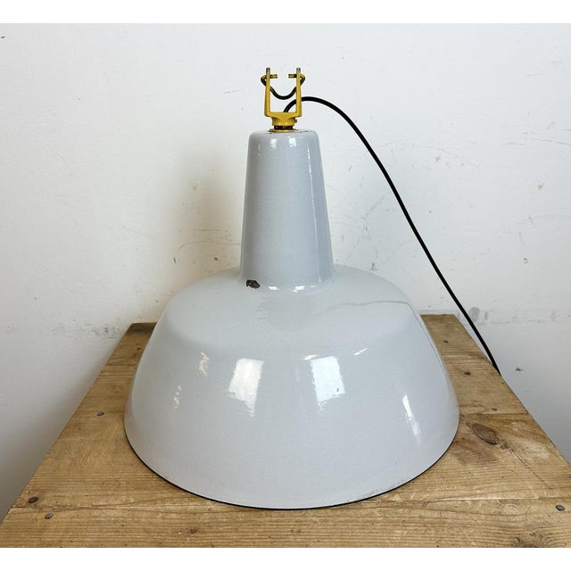 Industrial Grey Enamel Factory Pendant Lamp from Philips, 1960s For Sale - Image 10 of 16