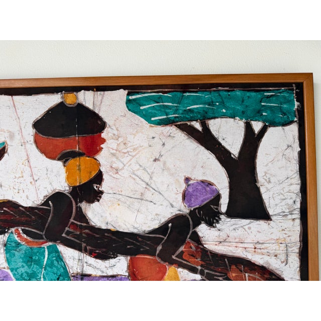 1980s Vintage African Batik Wall Hanging Painting For Sale - Image 5 of 11