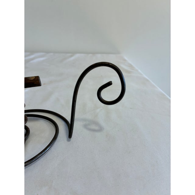 Farmhouse Vintage Primitive Iron and Wood Spiral Courting Candle Holder For Sale - Image 3 of 8