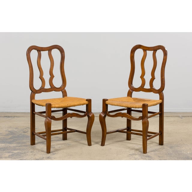 Antique French Provincial Walnut Dining Chairs With Rush Seats - Set of 8 For Sale - Image 10 of 18