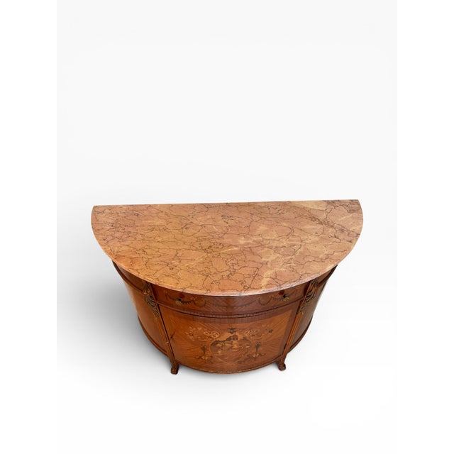 Late 20th Century Italian Neoclassical Inlaid Demilune Marble-Top Cabinet Console For Sale In Boston - Image 6 of 10