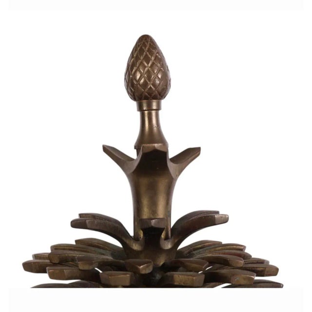 1970s A Pair of Maison Charles Style Vintage Brass Pinecone Garnitures For Sale - Image 5 of 12