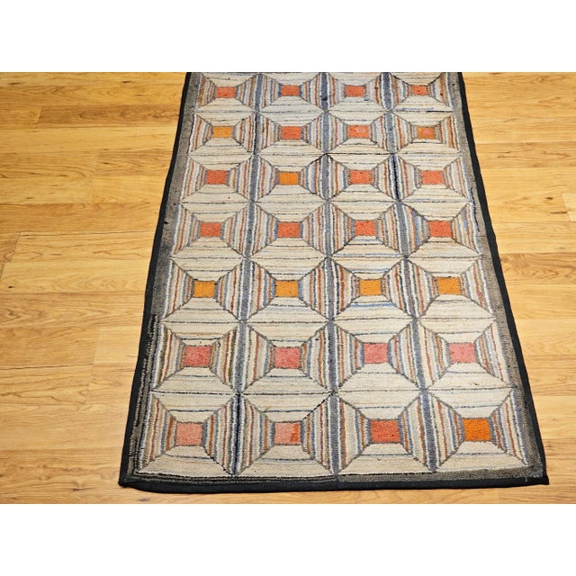 Gray Vintage American Hand Hooked Rug, Wool on Cotton, Allover Geometric Pattern, 28” X 55” For Sale - Image 8 of 10