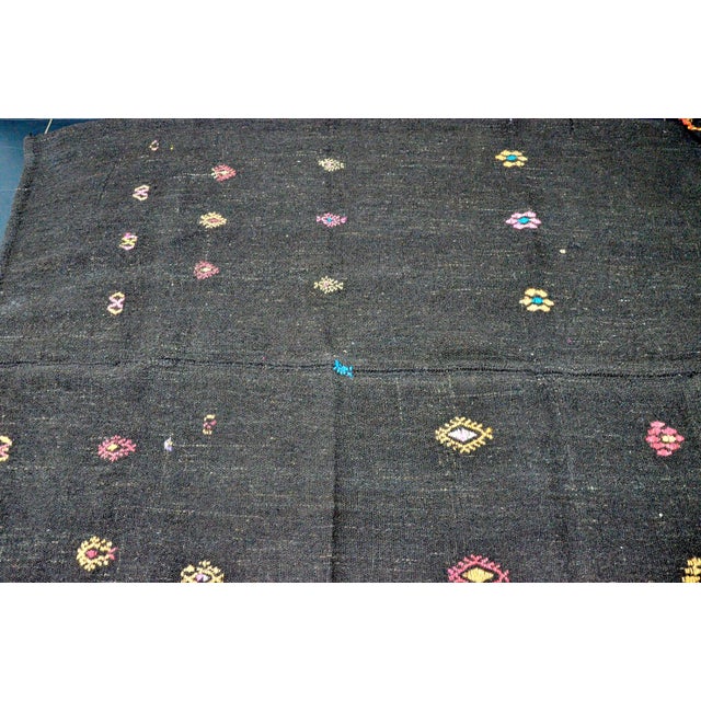 Textile 1960s Vintage Turkish Black Kilim Rug For Sale - Image 7 of 11