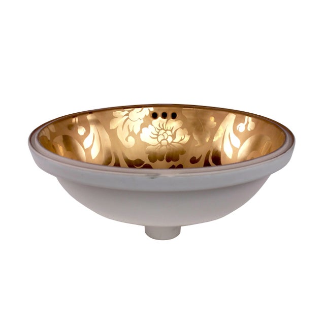 Genuine Sherle Wagner vitreous china sink in stunning Louis Damask. Polished and matte glaze, made with real gold, create...