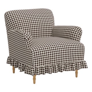 Elle Ruffle Slipcover Armchair in Classic Gingham Chocolate Ctl For Sale