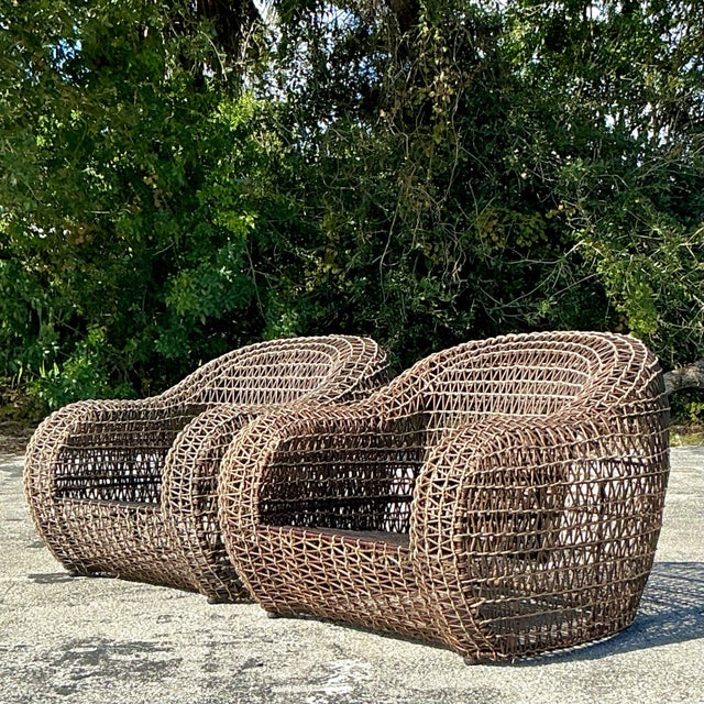 Kenneth Cobonpue Vintage Coastal Kenneth Cobonpue Woven Rattan and a Jute Lounge Chairs - a Pair For Sale - Image 4 of 11