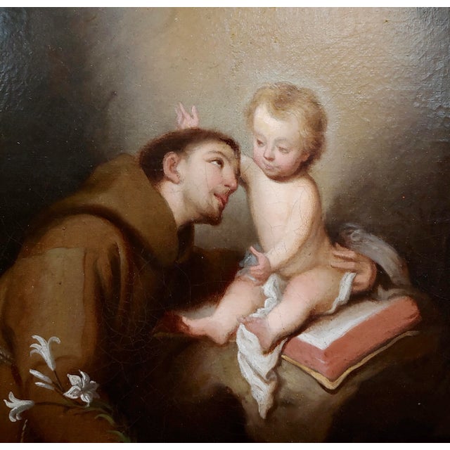 18th Century St. Christopher W/ Baby & Cherubs-Spanish School-18th Century Oil Painting For Sale - Image 5 of 11