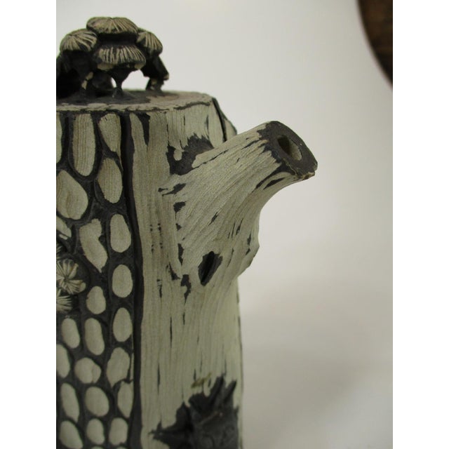 Chinese Mid 20th Century Segment Mud Clay Teapot China Yixing Zisha Style Pottery Handmade Tree Trunk Bug For Sale - Image 3 of 12
