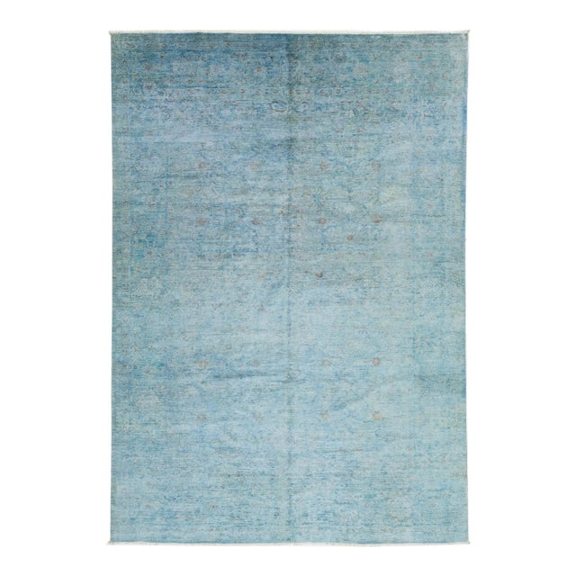 Room Size Modern Ziegler Wool Rug in Blue With Floral Design For Sale