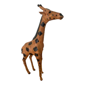 Vintage African Hand Painted Leather Giraffe Statue