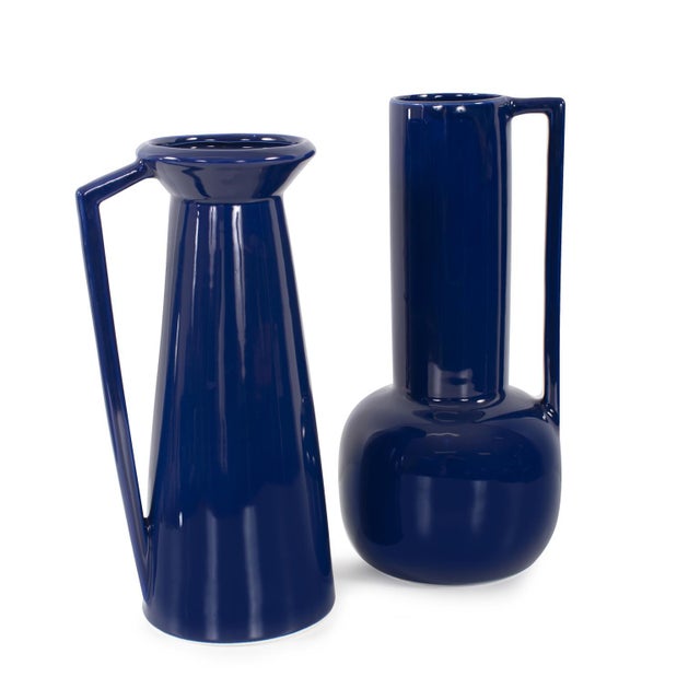 Bella Sapphire Blue Tall Ceramic Pitcher For Sale In Chicago - Image 6 of 11