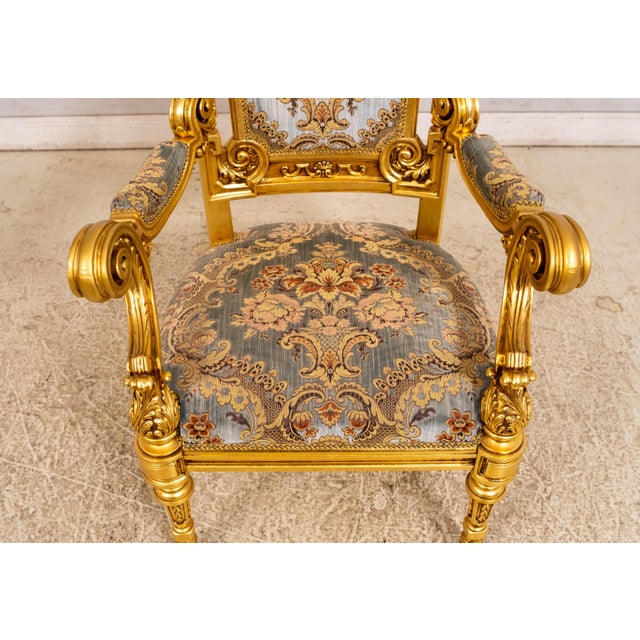 Set of 14 French Louis XIV Style Gold Gilt Carved Throne Dining Chairs For Sale - Image 15 of 18