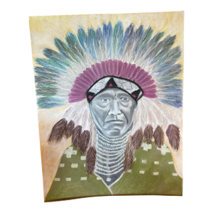 Original Folk Art Pastel Drawing of an Indian Chief