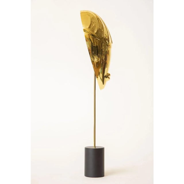 1970s Vintage Hagenhauer Style Brass Face Mask Sculpture on Black Metal Base, 1970's For Sale - Image 5 of 7