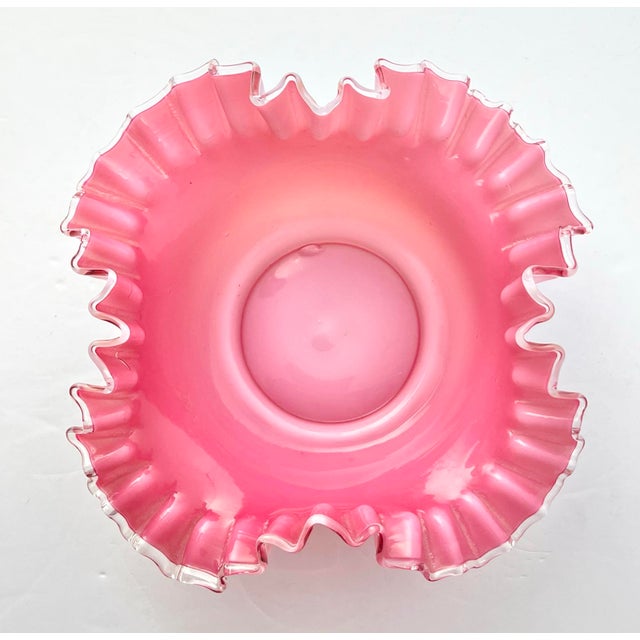 1940s Vintage Fenton “Peach Crest” Pink & Milk Glass Ruffled Crimped Bowl 8 1/2” Excellent condition. No chips, cracks, or...