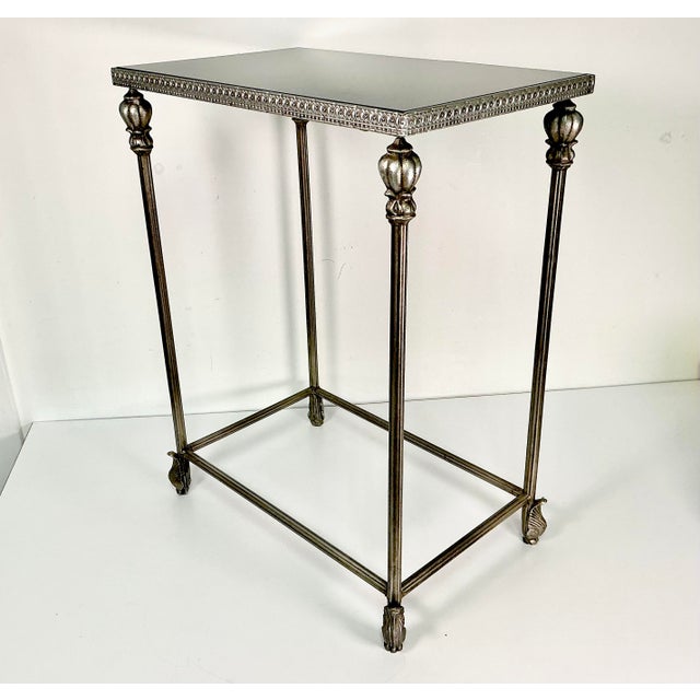 1970s Vintage Hollywood Regency Italian Neoclassical Black Marble Top Metal Side Table For Sale - Image 12 of 16