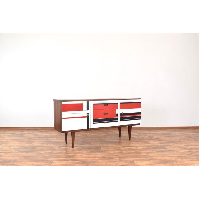 Mid-Century Modern Mid-Century Modern Walnut Sideboard with Hand-Painted Pattern, 1960s For Sale - Image 3 of 15