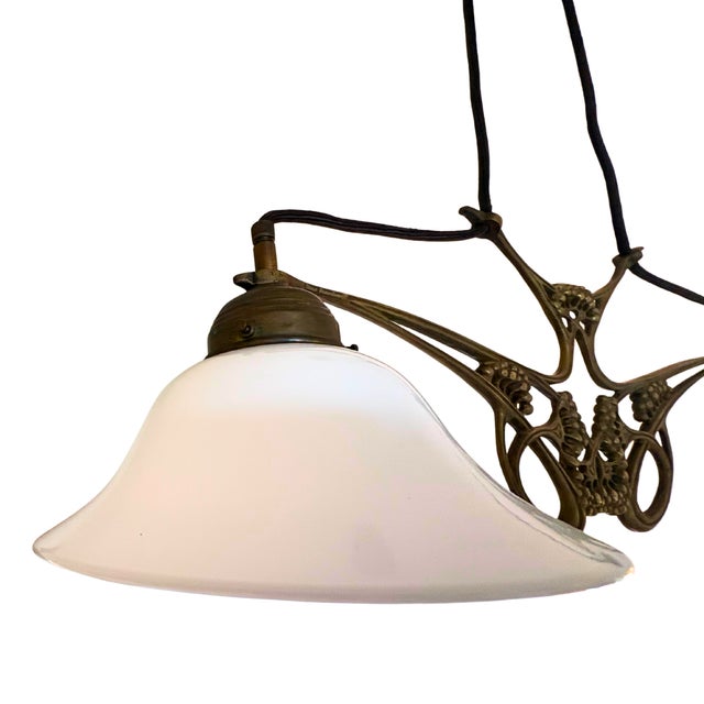 French Art Nouveau Bronze & Opaline Double Pendant, 1900s For Sale - Image 3 of 6