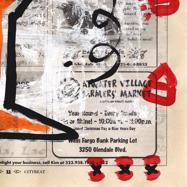 Contemporary Orange You Tipsy - Original Pop Street Art Acrylic Painting on Newspaper by Gary John For Sale - Image 3 of 5
