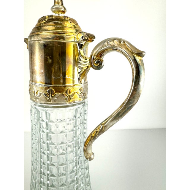 1960s Mid-Century Italian Cut Glass and Silverplate Claret Jug For Sale - Image 4 of 16