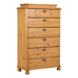 19th Century Danish Pine Tall Chest of Six Drawers Highboy For Sale