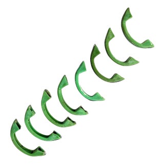 Art Deco Forest Green Bakelite Drawer Pulls W/ Chrome Strip, Set of 8 For Sale