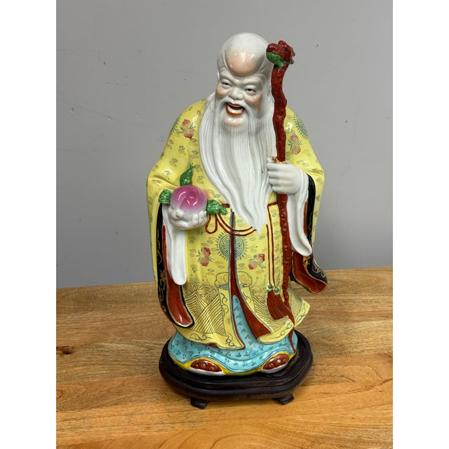 Yellow Chinese Ceramic Figure of Shou Xing For Sale - Image 8 of 12