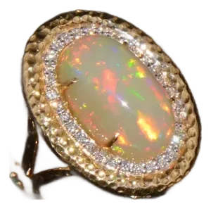 Certified Natural 7.44Cts VS F Diamond Opal Cocktail Halo Hammered 18K Solid Gold Ring, size 6.75