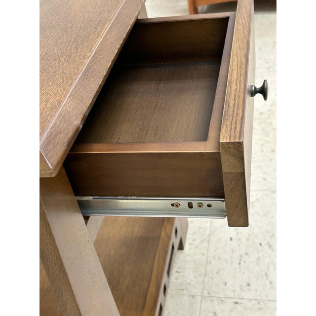 2020s Mission Quarter Sawn White Oak 1 Drawer Inlay End Table - Walnut Stain For Sale - Image 5 of 6