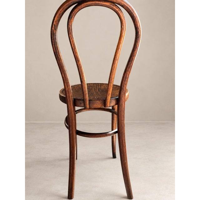 1900 - 1909 Antique Thonet Style Bentwood 22" Seat Height Counter Stool With Embossed Sunburst Seat For Sale - Image 5 of 5