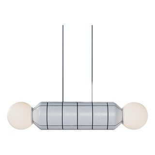 Modern Horizontal Pendant Light With Ceramic Base – White With Black – Handcrafted For Sale