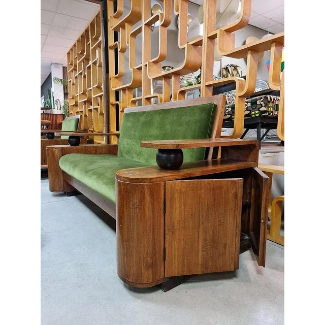 Art Deco Green Velvet Sofa For Sale - Image 4 of 9