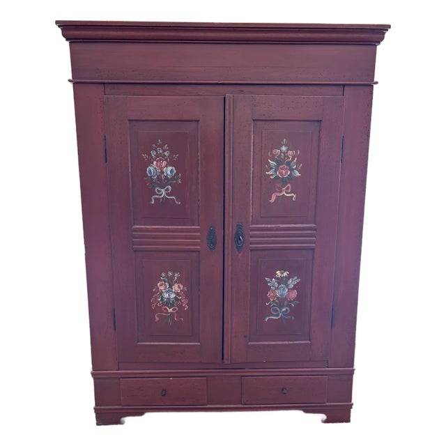 Painted Wardrobe With Floral Bouquet Detailing For Sale