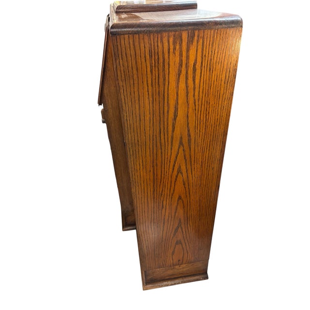 1920s Oak Art Deco Drop Front Secretary Side by Side With Glass Fronts For Sale - Image 4 of 9