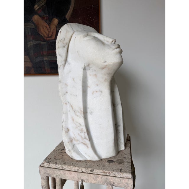 1980s Vintage Hand-Carved Marble Female Bust Sculpture For Sale - Image 9 of 12