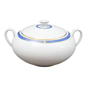 Mid 20th Century Christofle France Oceana Bleu Blue Covered Vegetable Dish Tureen Serving Bowl