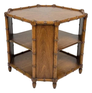 1970s Henredon Attributed Faux Bamboo Octagonal Tiered Side Table - Palm Beach Regency Style