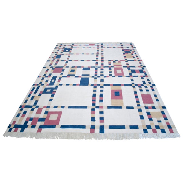 Textile Piet Mondrian - Broadway Boogie Woogie Inspired Silk Hand Woven Area Kilim Wall Rug 6′5″ × 9′2″ For Sale - Image 7 of 17