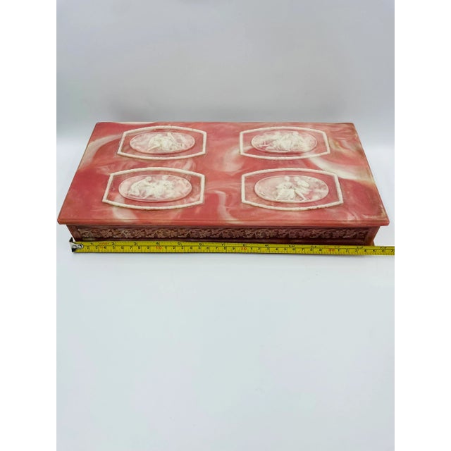 Mid 20th Century Incolay Stone Jewelry Box “Cameo” in Dark Rose For Sale - Image 11 of 13