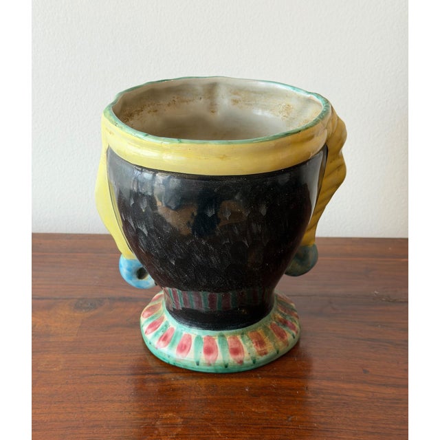 Mid-Century Modern Vintage Hand-Painted Ceramic Figural Head Planter For Sale - Image 3 of 4