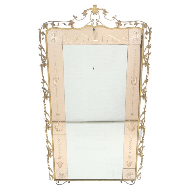 Gold Large Standing 9' Tall Forged Gold Gilt Metal Leafs & Flowers Mirror CLEAN! For Sale - Image 8 of 14
