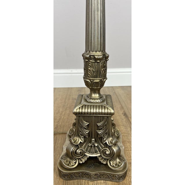 Vintage French Ornate Metal Standing Lamp with Tassel Shade For Sale - Image 9 of 12