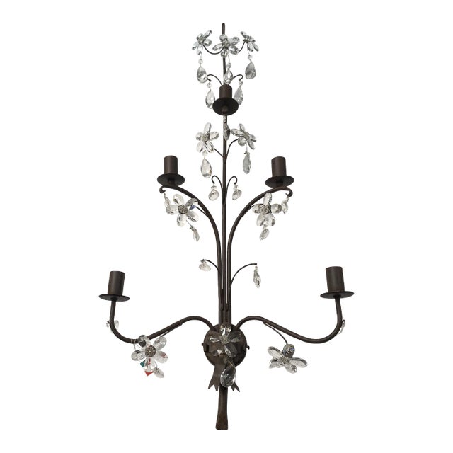 Contemporary Rush and Crystal Flowers Wall Lamp For Sale