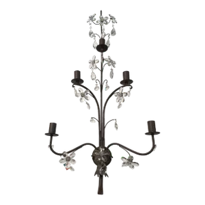 Contemporary Rush and Crystal Flowers Wall Lamp