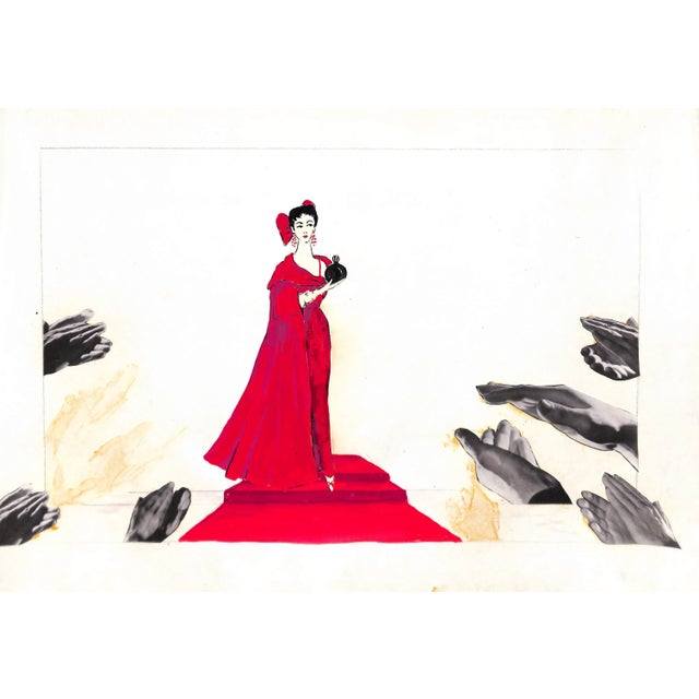 Sz: 14 1/2"H x 23"W Alexander Warren Montel (1921-2002) Fashion illustrator for House of Lanvin Paris in the 1950s...