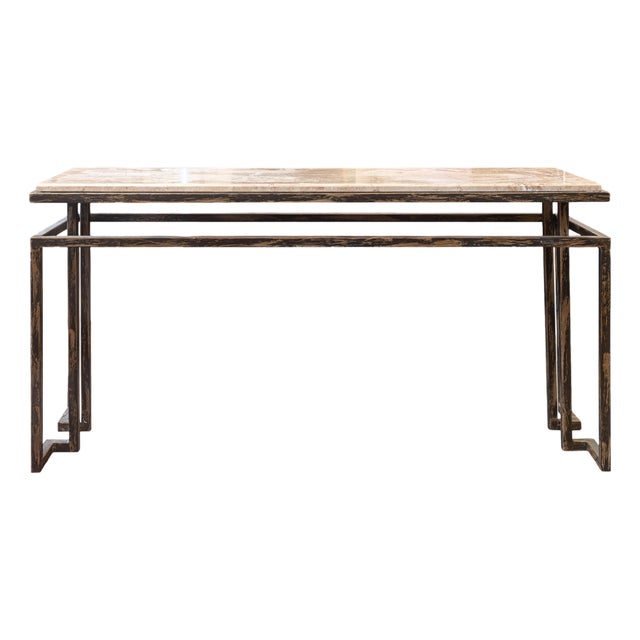 Vintage Roche Bobois Travertine and Steel Floating Rectangular Console Table For Sale